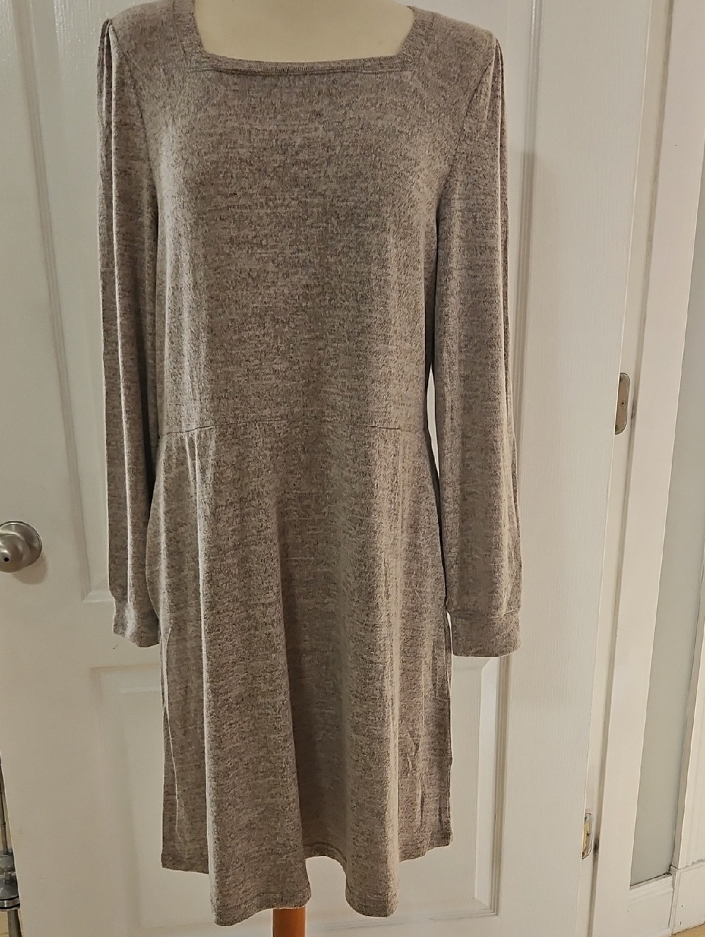 Cozy Long Sleeve Knit Swing Dress in Heathered Coffee